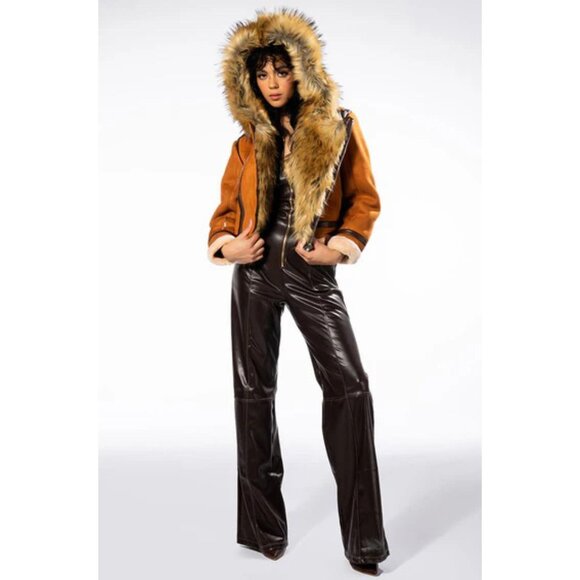 💋STUNNING!💋 FIERCE "Eskimo" Suede & Faux Silver Fox Fur Jacket in Burnt Umber - Picture 7 of 16